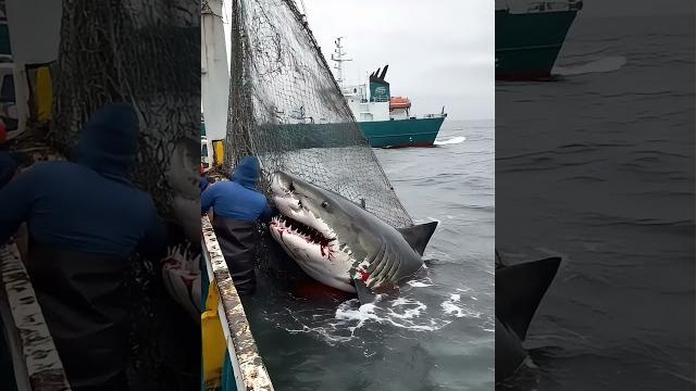 Shark fishing at sea#fishermen's work#marine fishing#fishermen's operation#shark catching Shark fishing at sea#fishermen's work#marine fishing#fishermen's operation#shark catching