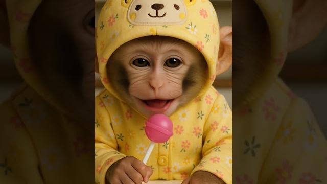 Baby monkey eating chupa chups Baby monkey eating chupa chups