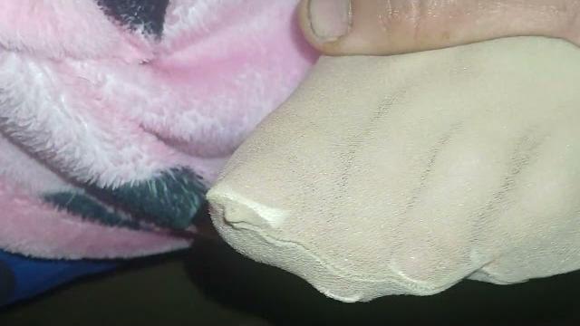 Her tired sleep feet with stocking on Her tired sleep feet with stocking on
