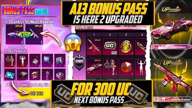 A13 bonus pass for 300 uc new changes | free extra mythic & 100 materials & release date |pubgm A13 bonus pass for 300 uc new changes | free extra mythic & 100 materials & release date |pubgm