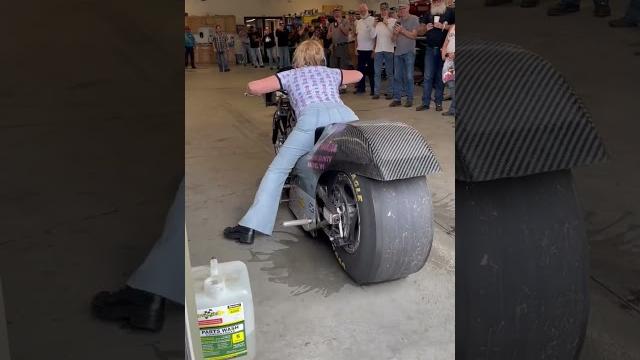 Girl burnout on her drag bike Girl burnout on her drag bike