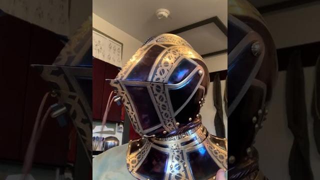 Hardened steel greenwich armet with jousting visor Hardened steel greenwich armet with jousting visor