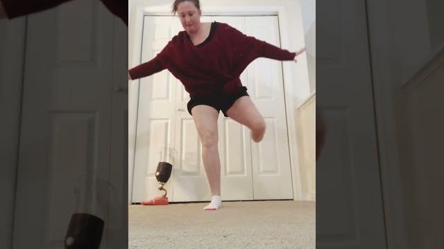 Amputee stands up without prosthesis Amputee stands up without prosthesis