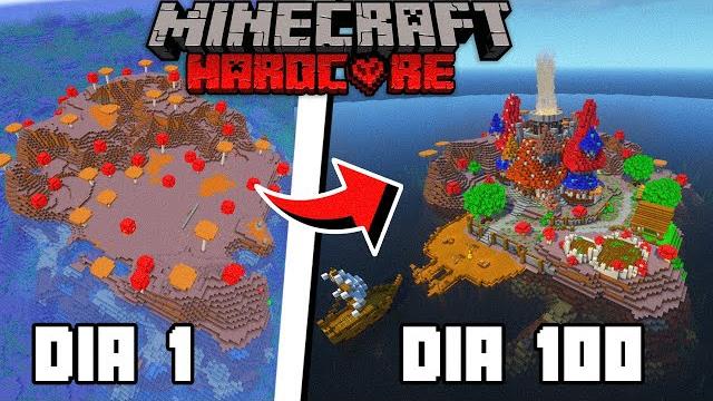 Sobrevivi 100 dias em uma ilha cogumelo no minecraft hardcore Sobrevivi 100 dias em uma ilha cogumelo no minecraft hardcore