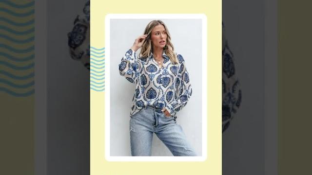 Blue tribal pattern buttoned front loose shirt Blue tribal pattern buttoned front loose shirt