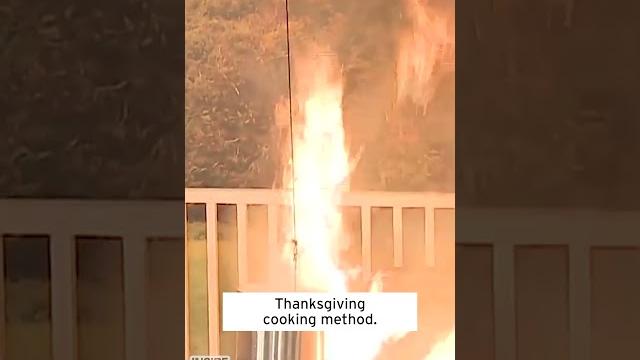 Frying frozen turkey explodes into fireball #shorts Frying frozen turkey explodes into fireball #shorts