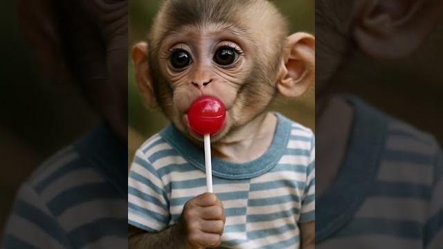 Baby monkey tastes a lollipop… then bursts into laughter! Baby monkey tastes a lollipop… then bursts into laughter!