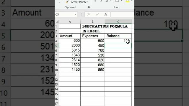How to use subtraction formula in excel #excel How to use subtraction formula in excel #excel