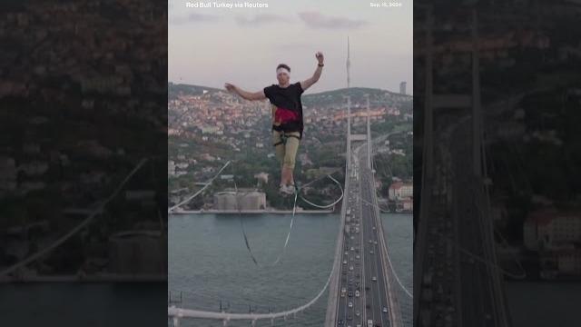 Daredevil walks slackline from asia to europe - abc news Daredevil walks slackline from asia to europe - abc news