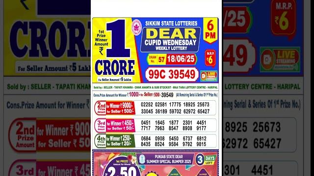 Dear lottery result 18/06/2025 6 pm #lotteryresults #lotterysambad #lotteryupdates #lottery Dear lottery result 18/06/2025 6 pm #lotteryresults #lotterysambad #lotteryupdates #lottery