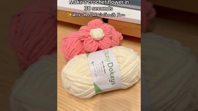 Lets crochet a flower in 30 seconds using okey dokeys chenille yarn @lulabluesbyangel #crochet Lets crochet a flower in 30 seconds using okey dokeys chenille yarn @lulabluesbyangel #crochet