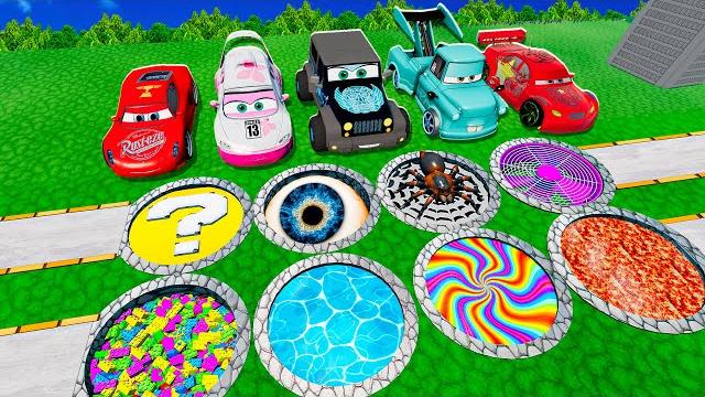 Giant lava, lego, fan, spider, pits vs huge & tiny lightning mcqueen from pixar cars! beamng drive Giant lava, lego, fan, spider, pits vs huge & tiny lightning mcqueen from pixar cars! beamng drive