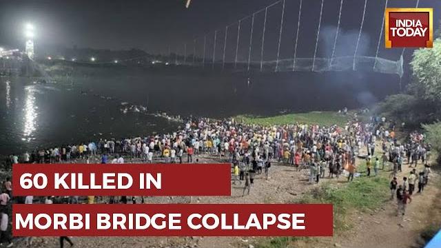 At least 60 dead, several injured as bridge collapses in gujarat's morbi; rescue ops underway At least 60 dead, several injured as bridge collapses in gujarat's morbi; rescue ops underway