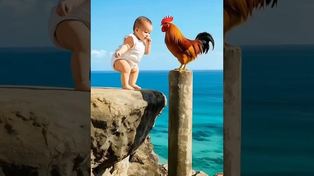Kid and cock fight#cute #cutebaby #monkey Kid and cock fight#cute #cutebaby #monkey