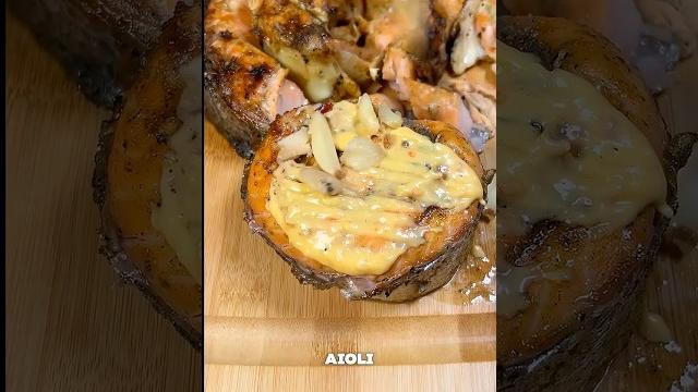 Garlic aioli salmon pinwheels Garlic aioli salmon pinwheels