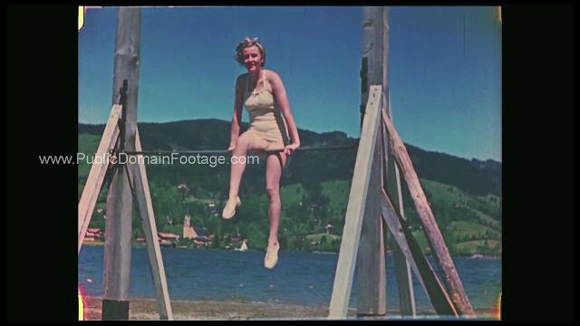 Adolf hitler female companion eva braun doing gymnastics - color archival stock footage Adolf hitler female companion eva braun doing gymnastics - color archival stock footage