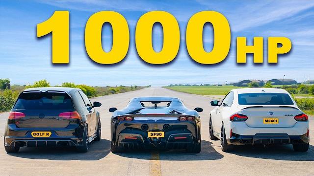 Ferrari sf90 v 1,000hp golf r & bmw m240i: drag race Ferrari sf90 v 1,000hp golf r & bmw m240i: drag race