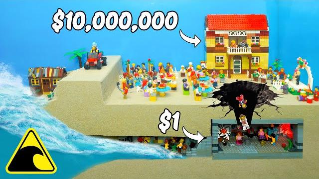 Lego natural disasters vs rich & poor building - lego mega mansion - tsunami dam breach experiment Lego natural disasters vs rich & poor building - lego mega mansion - tsunami dam breach experiment