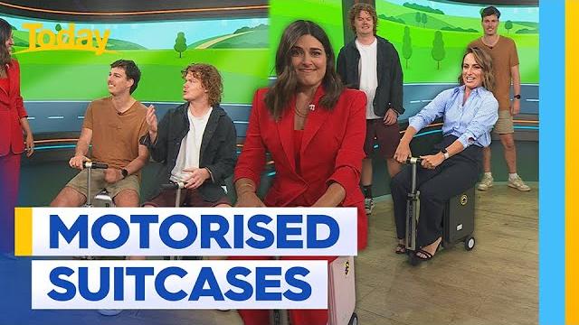 Aussie duo who wheeled their way from sydney to newcastle on suitcases! | today show australia Aussie duo who wheeled their way from sydney to newcastle on suitcases! | today show australia