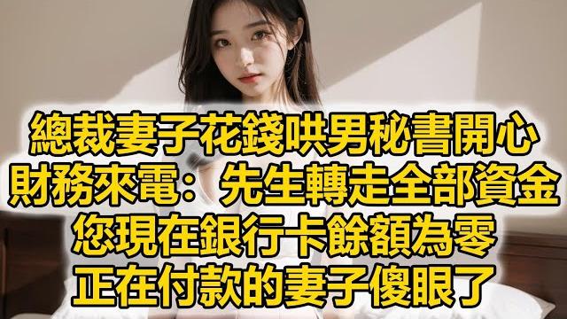 總裁妻子花錢哄男秘書開心,財務來電:先生轉走全部資金,您現在銀行卡餘額為零,正在付款的妻子傻眼了 總裁妻子花錢哄男秘書開心,財務來電:先生轉走全部資金,您現在銀行卡餘額為零,正在付款的妻子傻眼了