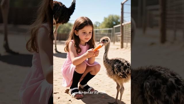 The girl fell into the ostrich's nest - the little ostrich's practice surprised everyone! #shorts The girl fell into the ostrich's nest - the little ostrich's practice surprised everyone! #shorts