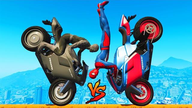 Gta 5: spider-man vs black spider-man - epic motorcycle race with jumps, stunts & slow motion Gta 5: spider-man vs black spider-man - epic motorcycle race with jumps, stunts & slow motion