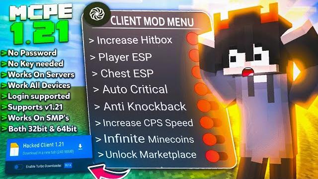 The best hacked mod menu client for mcpe 1.21.23+ The best hacked mod menu client for mcpe 1.21.23+