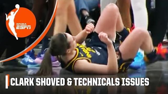 Caitlin clark shoved to the ground as tempers flare & technicals issued in fever-sun | wnba on espn Caitlin clark shoved to the ground as tempers flare & technicals issued in fever-sun | wnba on espn