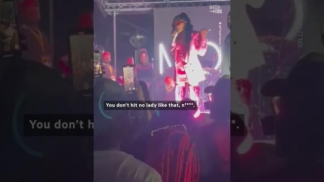 Monica jumps off stage mid-show to defend woman in crowd Monica jumps off stage mid-show to defend woman in crowd