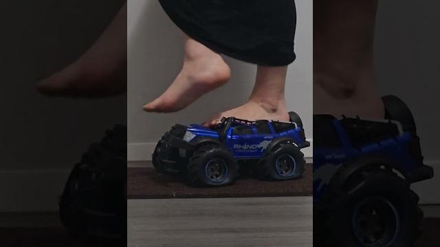 Pebbles crushes monster truck in her barefeet #crushexperiment #crushtest ##toycarcrush Pebbles crushes monster truck in her barefeet #crushexperiment #crushtest ##toycarcrush