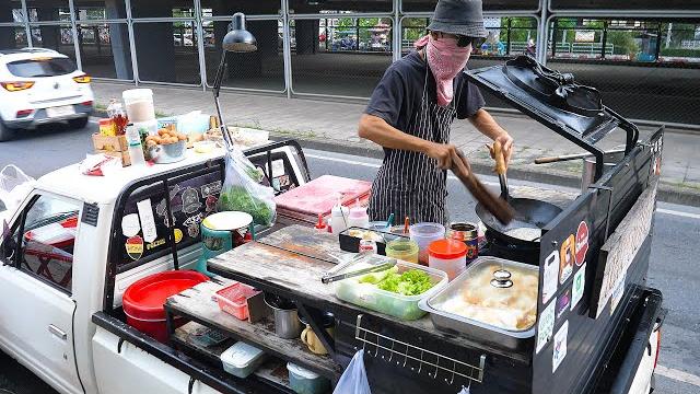 Truck wok skills master chef! cooking on the road - thai street food Truck wok skills master chef! cooking on the road - thai street food