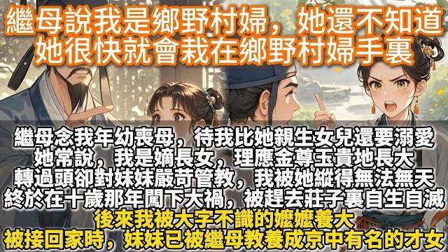 完結復仇文:繼母說我是鄉野村婦,她還不知道她很快就會栽在鄉野村婦手裏。她常說,我是嫡長女,理應金尊玉貴地長大,轉過頭卻對妹妹嚴苛管教。我被她縱得無法無天,終於在十歲那年闖下大禍,被趕去莊子裏自生自滅。 完結復仇文:繼母說我是鄉野村婦,她還不知道她很快就會栽在鄉野村婦手裏。她常說,我是嫡長女,理應金尊玉貴地長大,轉過頭卻對妹妹嚴苛管教。我被她縱得無法無天,終於在十歲那年闖下大禍,被趕去莊子裏自生自滅。