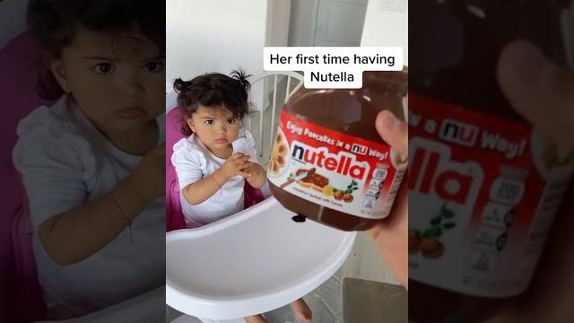 Her first time trying nutella | cutest reaction #shorts Her first time trying nutella | cutest reaction #shorts