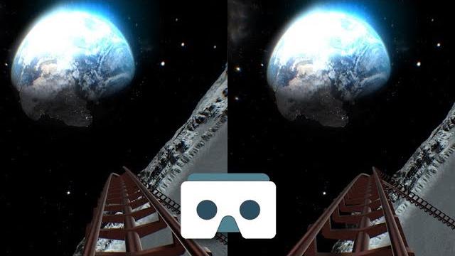 Virtual reality roller coaster on the moon: 3d video for vr box, vr headsets, samsung gear vr Virtual reality roller coaster on the moon: 3d video for vr box, vr headsets, samsung gear vr