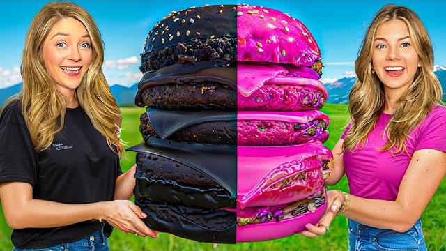 Eating black vs pink food challenge! Eating black vs pink food challenge!