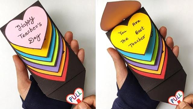 Diy - happy teacher's day special card | rainbow water fall greeting card | pull me | handmade card Diy - happy teacher's day special card | rainbow water fall greeting card | pull me | handmade card