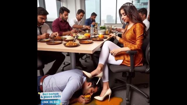 Feet slave in office Feet slave in office