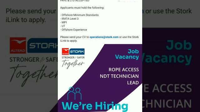 Lead ndt technician with rope acess# Lead ndt technician with rope acess#
