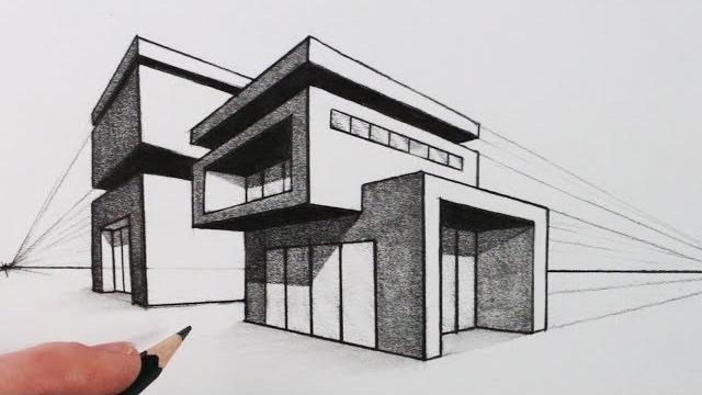 How to draw a house in two point perspective: modern house How to draw a house in two point perspective: modern house