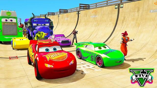 Spiderman mcqueen friends cars mega lake ramp crane jump ! superhero hulk zombie epic race - gta v Spiderman mcqueen friends cars mega lake ramp crane jump ! superhero hulk zombie epic race - gta v