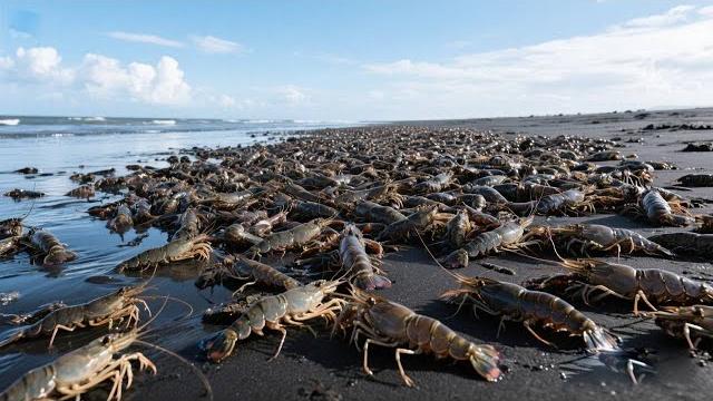 Shrimp clusters stranded on the beach the photographer at niuniu's house picked up a lot of them a Shrimp clusters stranded on the beach the photographer at niuniu's house picked up a lot of them a