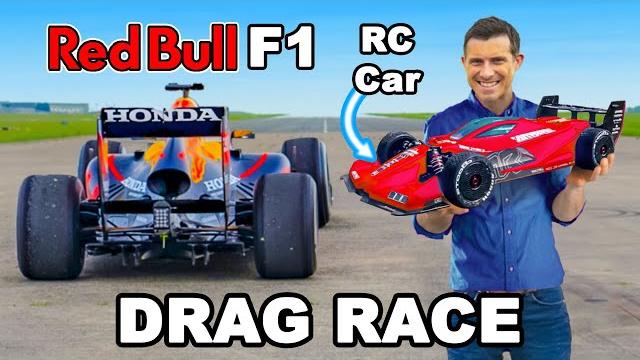 F1 car v radio controlled car: drag race F1 car v radio controlled car: drag race