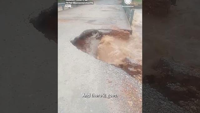 Road gives way in arkansas flooding Road gives way in arkansas flooding