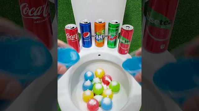 Colorful balls vs rainbow mentos, coca cola, fanta, pepsi, sprite and mentos in the toilet #shorts Colorful balls vs rainbow mentos, coca cola, fanta, pepsi, sprite and mentos in the toilet #shorts