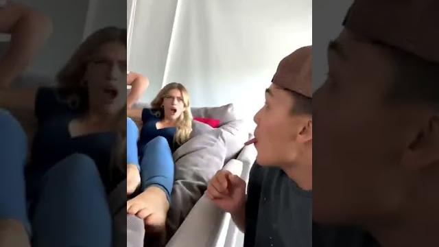 Licking her foot prank… Licking her foot prank…