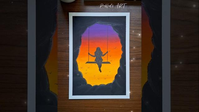 Girl on a swing | beautiful sunset silhouette art Girl on a swing | beautiful sunset silhouette art