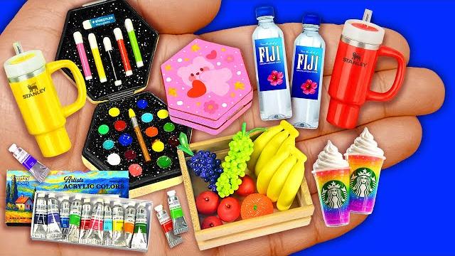 18 diy miniature fiji bottle, miniature stanley, mini paints, kawaii stationery, miniature starbucks 18 diy miniature fiji bottle, miniature stanley, mini paints, kawaii stationery, miniature starbucks