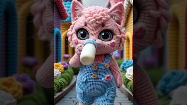 Watch the pink crochet kitten walking the cozy yarn street ! #shorts #catshorts #cartoon #fyp Watch the pink crochet kitten walking the cozy yarn street ! #shorts #catshorts #cartoon #fyp