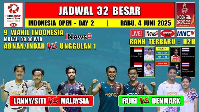 Jadwal 32 besar indonesia open 2025 hari ini day 2 live inews ~ fajri vs denmark ~ 9 wakil indonesia Jadwal 32 besar indonesia open 2025 hari ini day 2 live inews ~ fajri vs denmark ~ 9 wakil indonesia