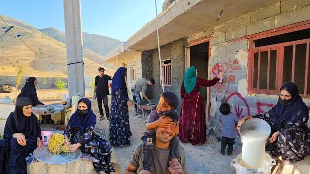 ️"amir's family pours concrete for hasan's exterior wall while preparing for their new home" ️"amir's family pours concrete for hasan's exterior wall while preparing for their new home"